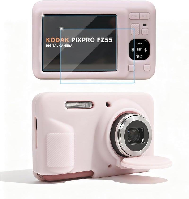 Frevyve Case for Kodak PIXPRO FZ55 Digital Camera Accessories, Soft Silicone Protective Case, Slim Fit Sleeve with Removable Lens Cover and Screen Protector, Lightweight, Anti-Scratch (Jelly Pink) - Image 1